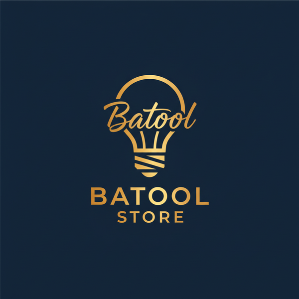 "Minimalist logo for 'Batool Store' - an electrical and lighting shop. Incorporate a lightbulb or lamp silhouette into the design. Modern, clean lines. Colors: gold/amber and dark blue. Professional and elegant style."

